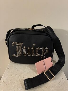 Juicy Couture Black Crossbody Bag with Gold Stud Logo. Logo strap NEW purse